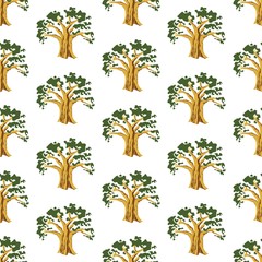 The vector seamless pattern. Cute baobab tree pattern. Vector for wallpaper, child apron, fabric, textile pattern. Endless print. Background illustration vector.