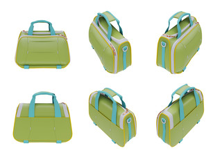 Set of Green leather bag isolated on white background.