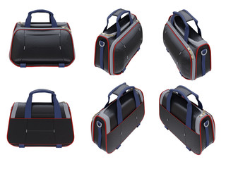 Set of Black leather bag isolated on white background.