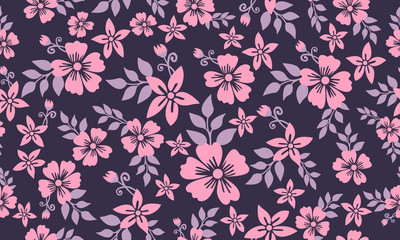 Obraz premium Romantic valentine pink floral pattern background, with elegant leaf and flower drawing.