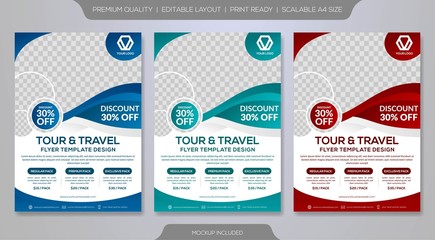 tour and travel flyer template with abstract style and modern concept layout, use for promotion kit and product presentation