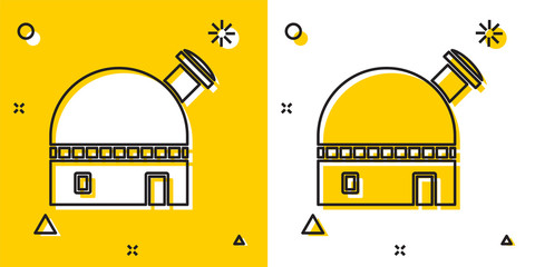 Black Astronomical observatory icon isolated on yellow and white background. Random dynamic shapes. Vector Illustration - obrazy, fototapety, plakaty