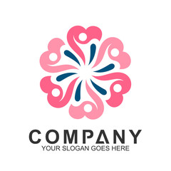 community care vector, people group, social relationship icon, charity symbol, human caring, kids and adoption logo, people teamwork, colorful and circular people logo design template