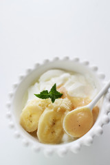 Vanilla Condense milk and Banana yogurt for healthy dessert 