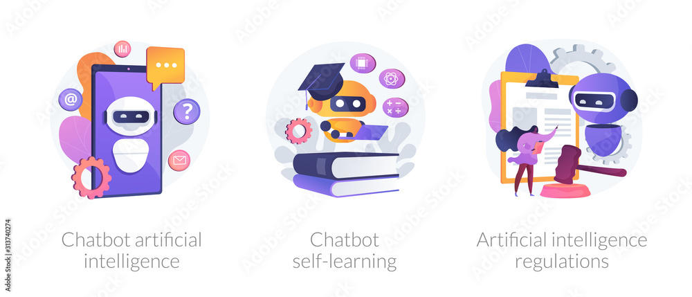 Poster ai technology, smart chat bot. machine learning. chatbot artificial intelligence, chatbot self-learn