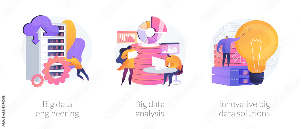 Poster databases and datacenters hardware. digital information storage. big data engineering, big data anal
