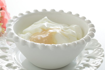 Vanilla Condense milk and yogurt for healthy dessert 