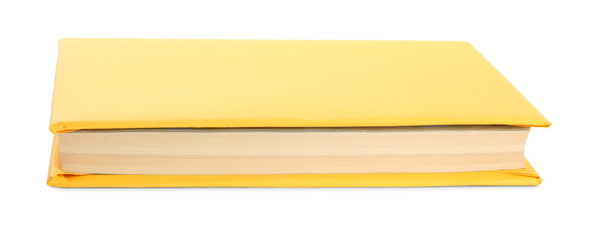 Book with blank yellow cover isolated on white