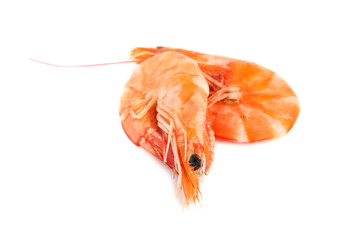Delicious cooked whole shrimps isolated on white