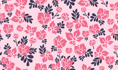 Pink flower pattern background for valentine, with leaf flower decor.