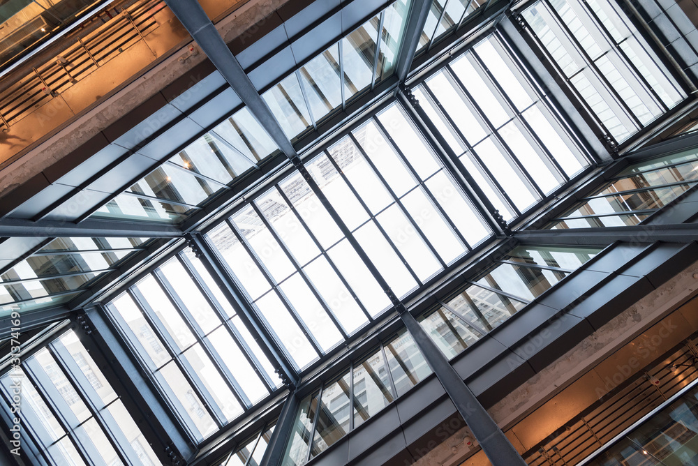 Poster Interior view of modern architecture. Building abstract background