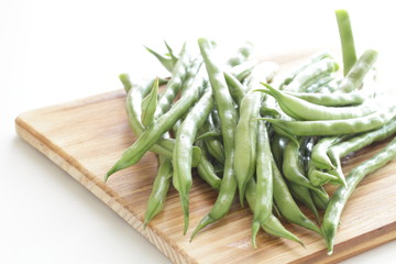 freshness green bean on wooden chopping board