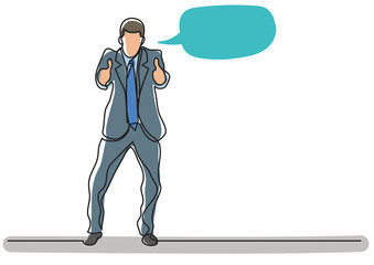 continuous line drawing of emotional business person showing thumbs up