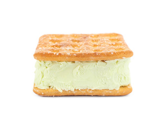 Sweet delicious ice cream cookie sandwich isolated on white