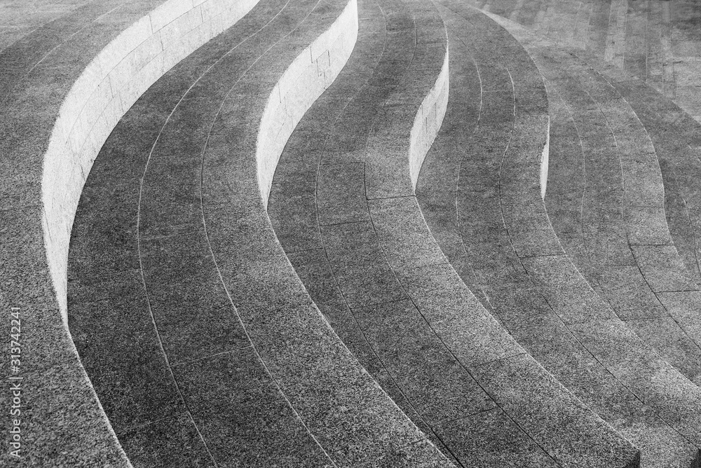 Poster Architectural design of curve stairway. Building abstract background