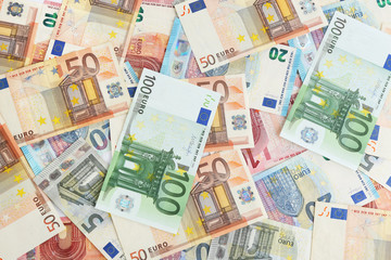 Obraz na płótnie Canvas Euro banknotes as background, top view. Money and finance