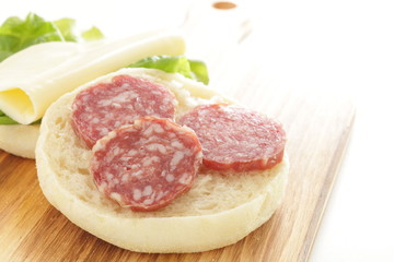 English muffin and salami for breakfast
