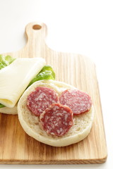 English muffin and salami for breakfast