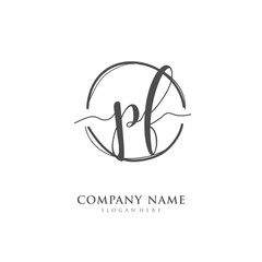Handwritten initial letter P F PF for identity and logo. Vector logo template with handwriting and signature style.