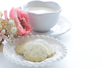 Tea leaves cookie and tea for snack food