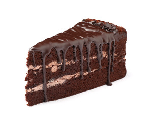 Fototapeta na wymiar Piece of delicious chocolate cake isolated on white