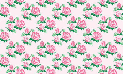 Beauty of pink rose flower pattern background for valentine, with leaf and flower design.