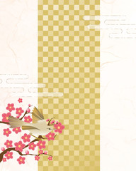 梅：梅　3月　鶯　和風　フレーム　背景　フレーム枠　手描き　水彩