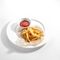 Fries or French Fries with Tomato Sauce Isolated