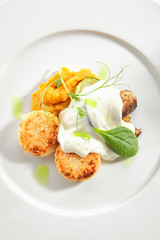 Halibut Cutlets or Fish Cakes with Cream Cheese Isolated