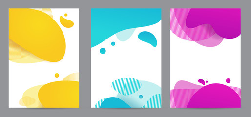 Amoeba funky design for print products. Dynamic style banner set with amoeba funky gradient elements. Creative for poster, web, landing, page, cover, ad, greeting, card, social media, promotion.