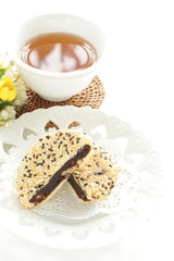 Chinese confectionery, black sesame paste cake on dish