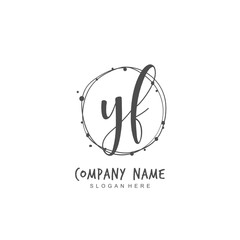  Handwritten initial letter Y F YF for identity and logo. Vector logo template with handwriting and signature style.