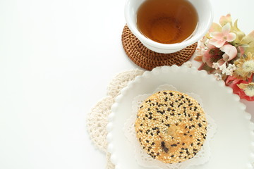 Chinese confectionery, black sesame paste cake on dish
