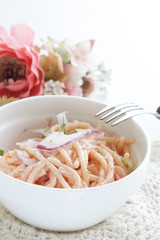Japanese fusion pasta, Mentaiko Roe and mayonnaise spaghetti