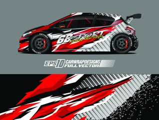 Drift car graphic livery design vector. Graphic abstract stripe racing background designs for wrap cargo van, race car, pickup truck, adventure vehicle. Eps 10