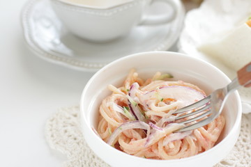 Japanese fusion pasta, Mentaiko Roe and mayonnaise spaghetti
