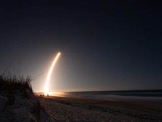 Melbourne, Flordia, USA, January 06, 2020: SpaceX launch of Falcon 9 - Starlink 2 rocket seen from...