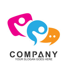 kids communication logo, children/people with colorful bubble chat