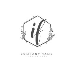 Handwritten initial letter I F IF for identity and logo. Vector logo template with handwriting and signature style.