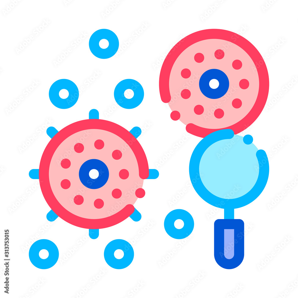 Poster searching pathogen element vector thin line icon. pathogen bacteria and germ magnifier searching lin