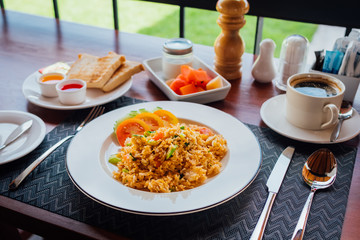 delicious food and drink in the hotel and restaurant in Champasak, Laos