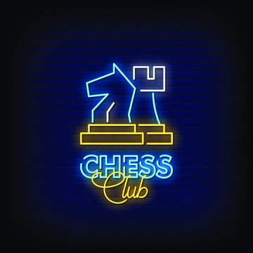 Chess Club Neon Signs Style Text Vector