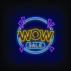 Wow Sale Neon Signs Style Text Vector