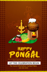 Illustration of Happy Pongal Holiday Harvest Festival of Tamil Nadu South India greeting vector background