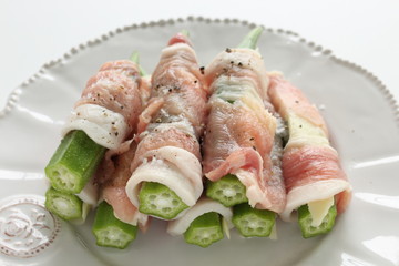 Prepared Okra and pork ready for cooking