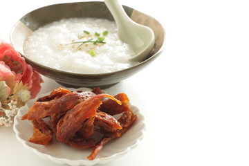 Taiwanese food, beef jerky and rice porridge