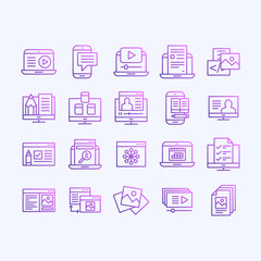 Set of blogging and types of content vector pictogram icons.