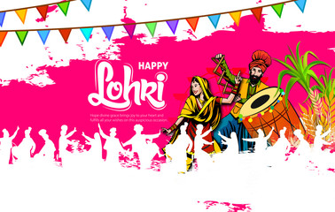 Happy Lohri illustration background for Punjabi harvest festival - Vector