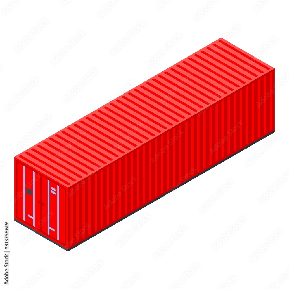 Poster red long cargo container icon. isometric of red long cargo container vector icon for web design isol
