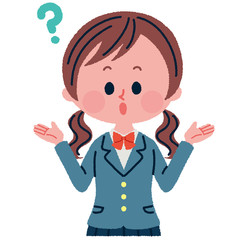 はてなマークを浮かべる女子学生のイラスト